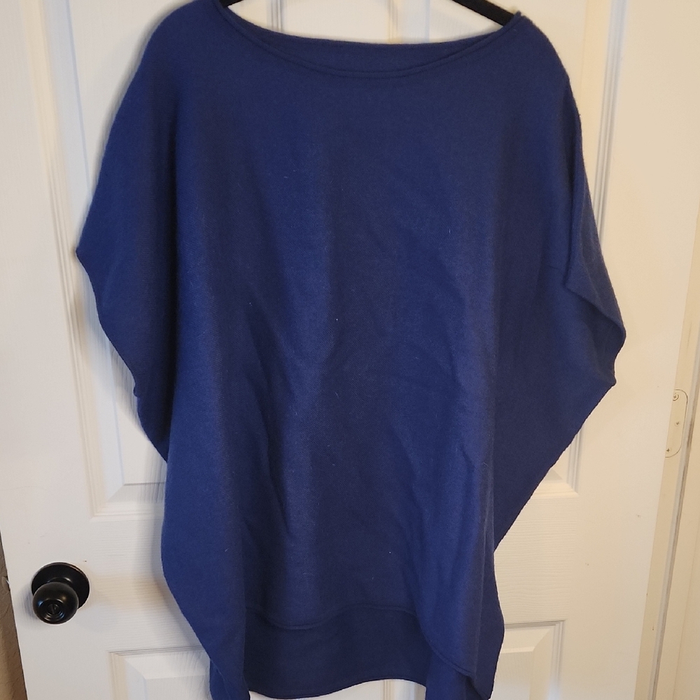 Cuyana Royal Blue Baby Alpaca Knit Poncho Sweater